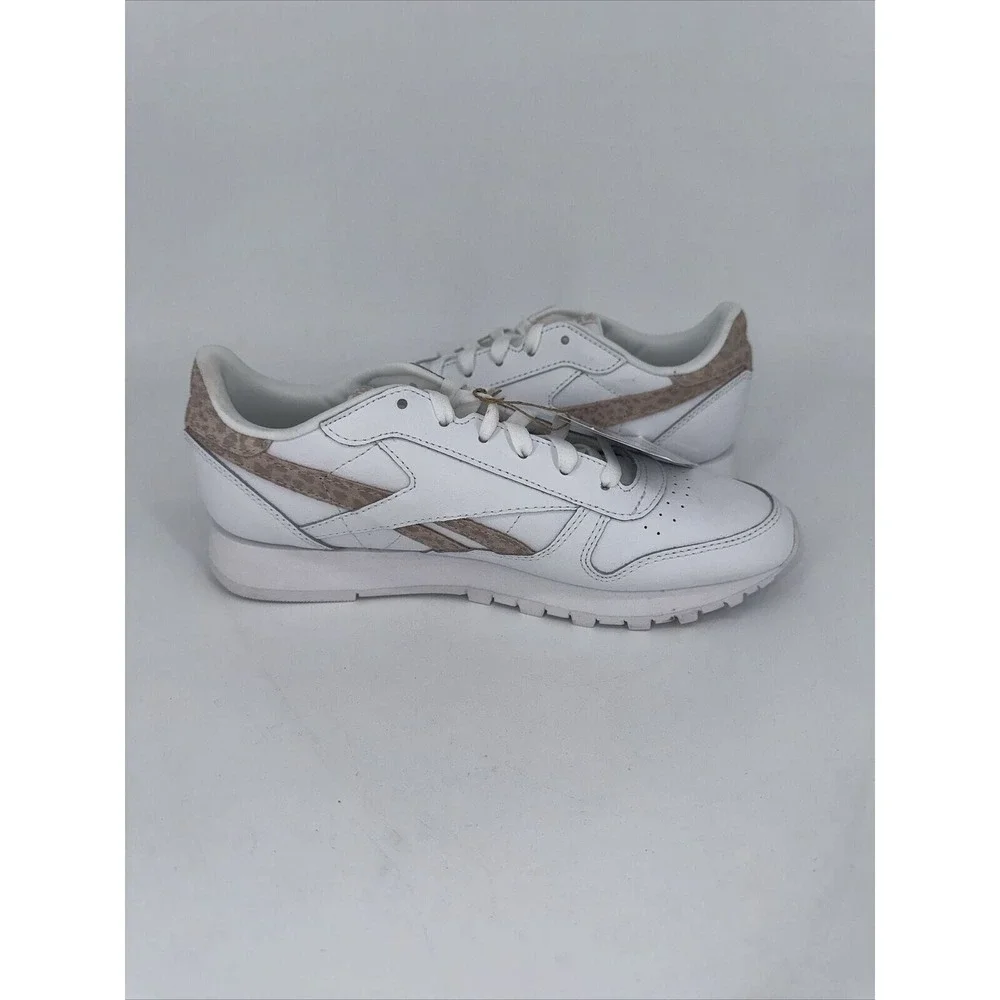 Reebok Classic Leather Womens White Cheetah Print Sneakers GY7173 Size‎ 9 NEW